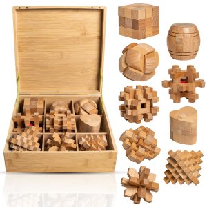 Handcrafted Wooden Brain Teaser Set G1 – Elegance Meets Challenge