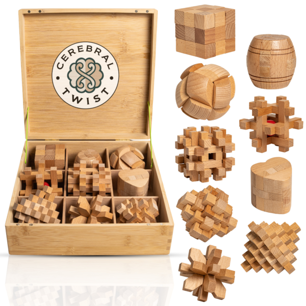 Handcrafted Wooden Brain Teaser Set G1 – Elegance Meets Challenge