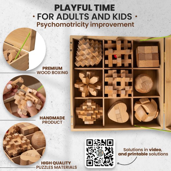 Handcrafted Wooden Brain Teaser Set G1 – Elegance Meets Challenge