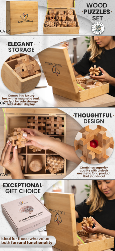 Handcrafted Wooden Brain Teaser Set G1 – Elegance Meets Challenge