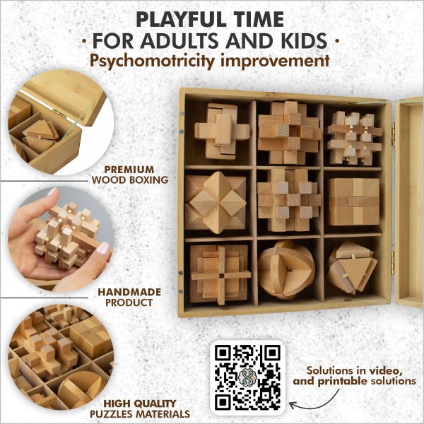Handcrafted Wooden Brain Teaser Set G2 – Elegance Meets Challenge